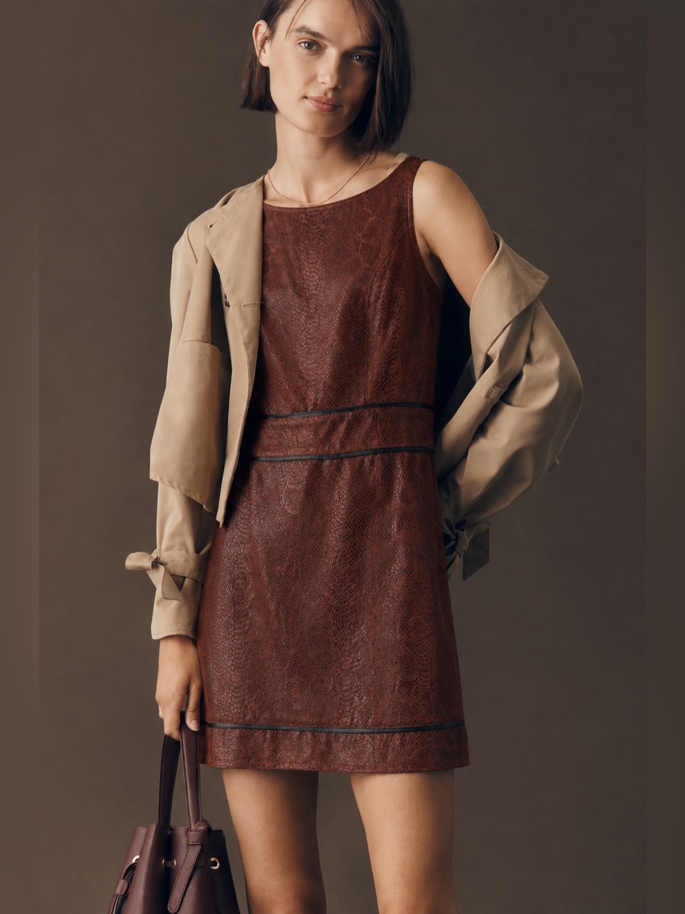 Greek Faux Snakeskin Shift Dress